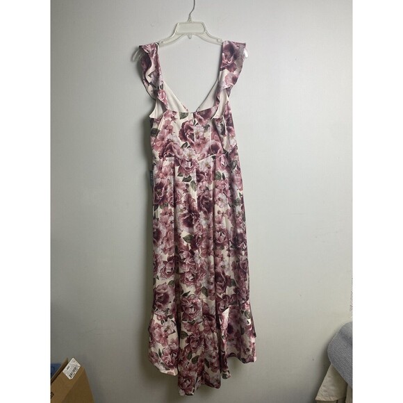 New EXPRESS Floral Print Ruffle Hi Lo Maxi Dress Pink Green Summer Size 12 - Picture 6 of 15